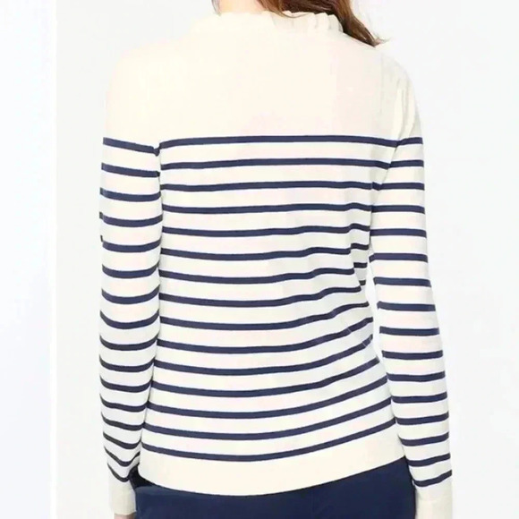 NWT J.Crew Factory Women's Striped Ruffleneck Sweater Cream L - Picture 2 of 5